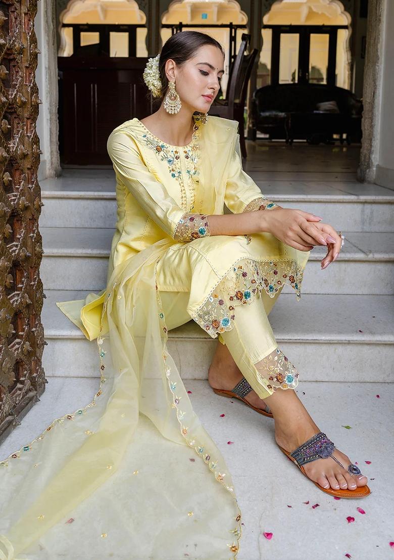 Yellow Embroidered Silk Salwar Kameez With Dupatta