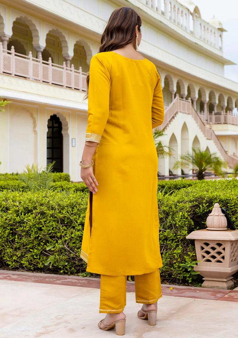 Yellow Embroidered Silk Salwar Kameez With Dupatta