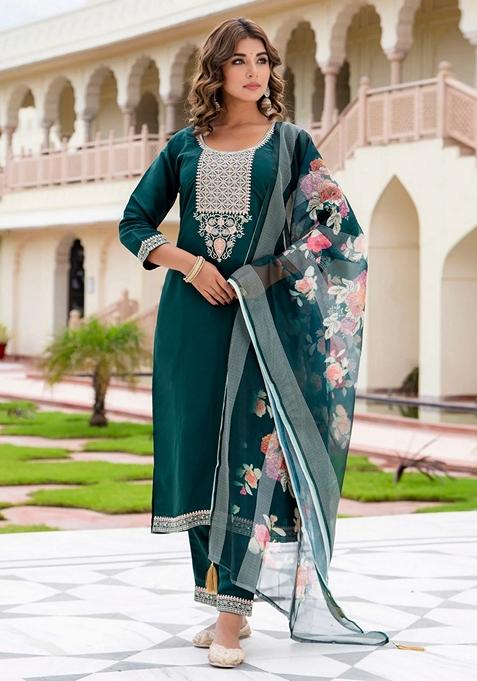 Green Embroidered Silk Pakistani Suit Set