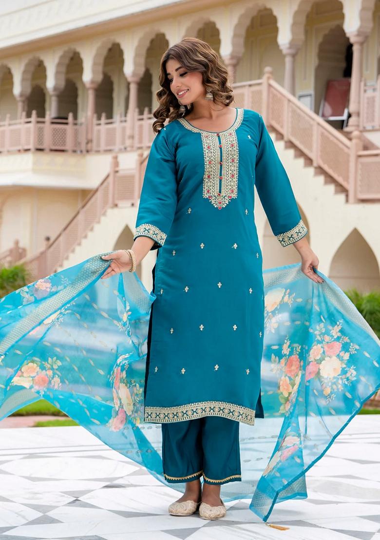 Rama Green Embroidered Silk Salwar Kameez With Dupatta