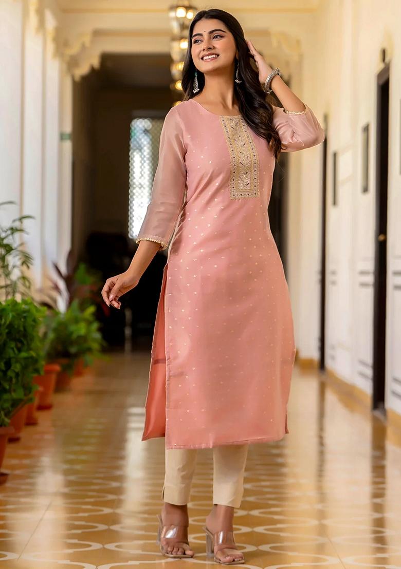 Pink Embroidered Silk Blend Salwar Kameez With Dupatta