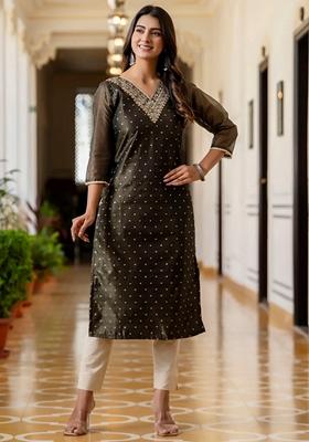 Black Embroidered Silk Blend Salwar Kameez With Dupatta