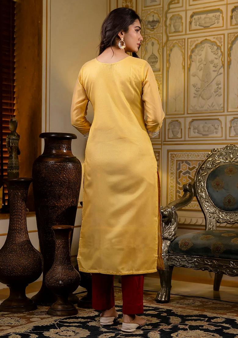 Yellow Embroidered Silk Blend Salwar Kameez With Dupatta