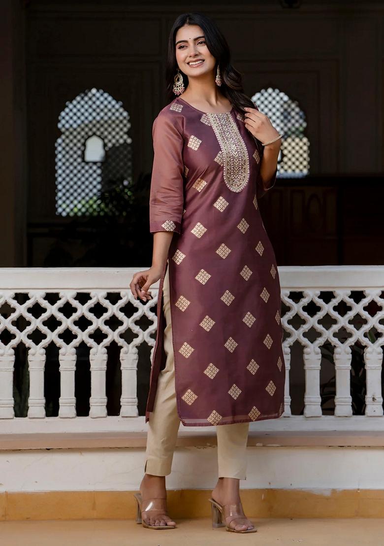 Purple Embroidered Silk Blend Salwar Kameez With Dupatta