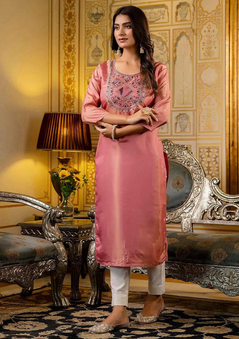 Yellow Embroidered Silk Blend Salwar Kameez With Dupatta