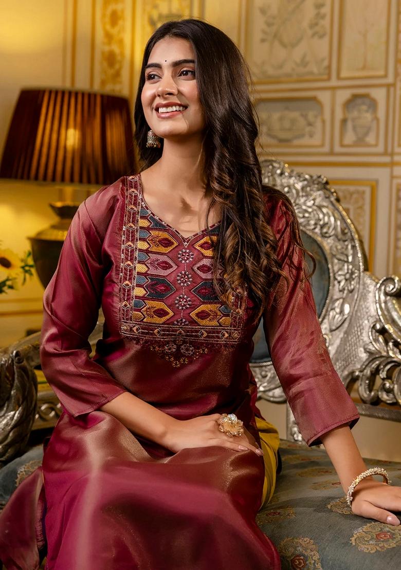 Teal Blue Embroidered Silk Blend Salwar Kameez With Dupatta