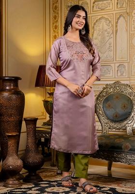 Rani Pink Embroidered Silk Blend Salwar Kameez With Dupatta