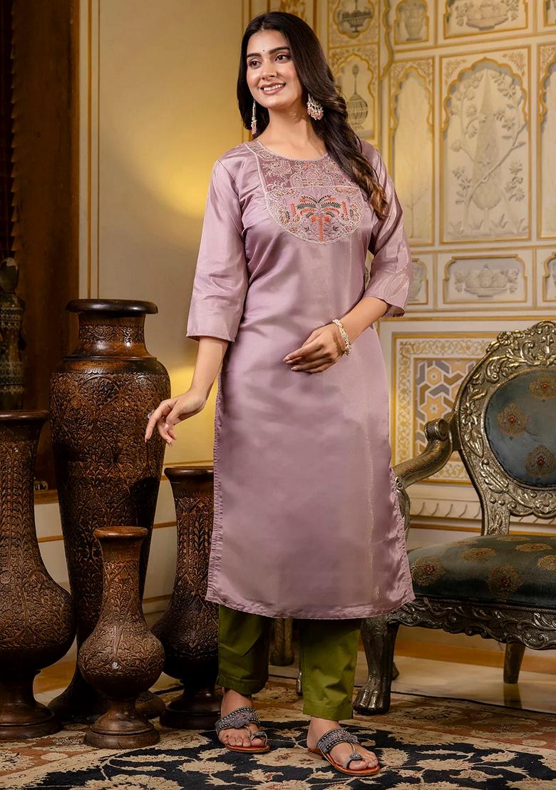 Rani Pink Embroidered Silk Blend Salwar Kameez With Dupatta