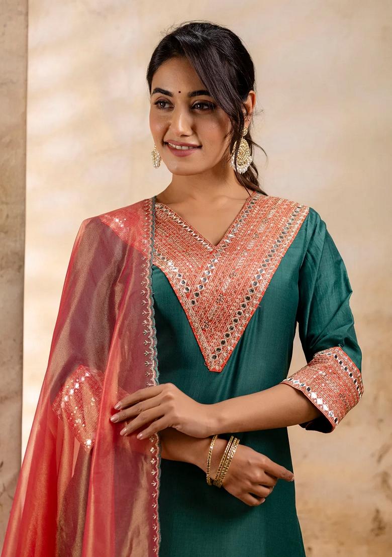 Rama Green Embroidered Viscose Rayon Salwar Kameez With Dupatta