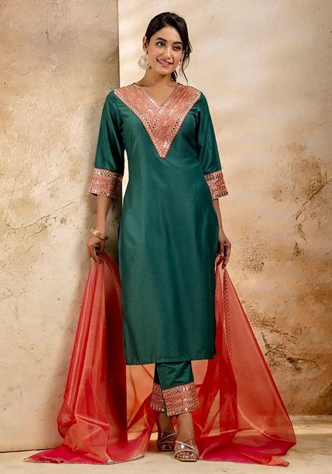 Rama Green Embroidered Viscose Straight Kurta Set