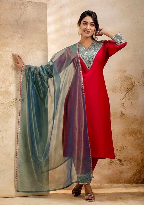 Rani Pink Embellished Viscose Pakistani Suit Set — view on Indya