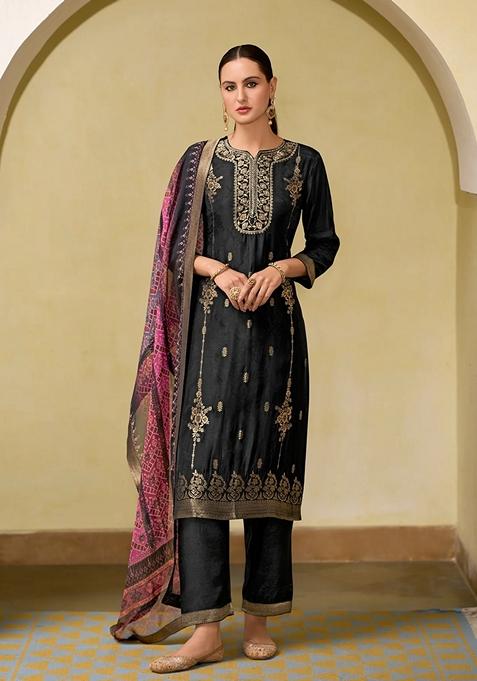 Black Embroidered Organza Salwar Kameez With Dupatta