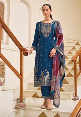 Blue Embroidered Organza Salwar Kameez With Dupatta