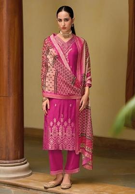 Pink Embroidered Organza Salwar Kameez With Dupatta