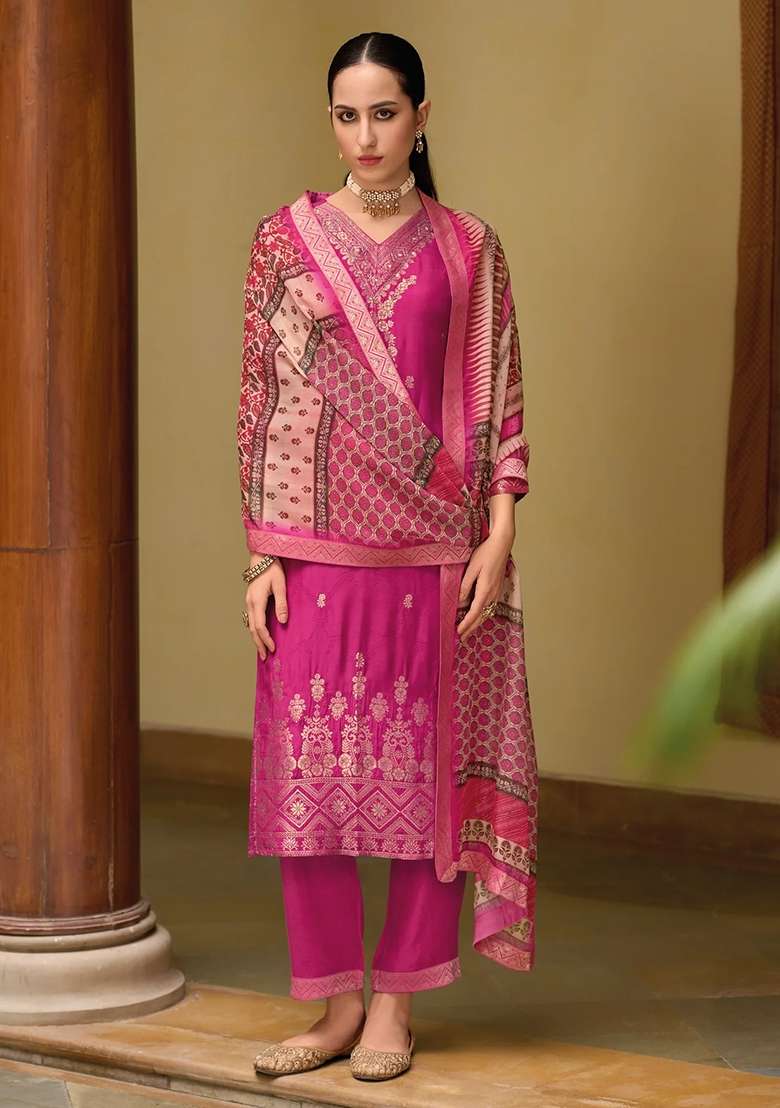 Pink Embroidered Organza Salwar Kameez With Dupatta - Indya