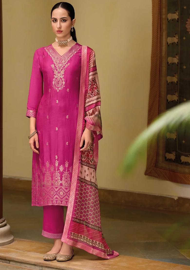 Pink Embroidered Organza Salwar Kameez With Dupatta