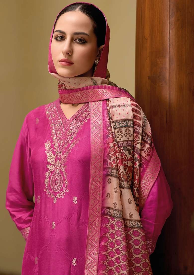 Pink Embroidered Organza Salwar Kameez With Dupatta - Indya