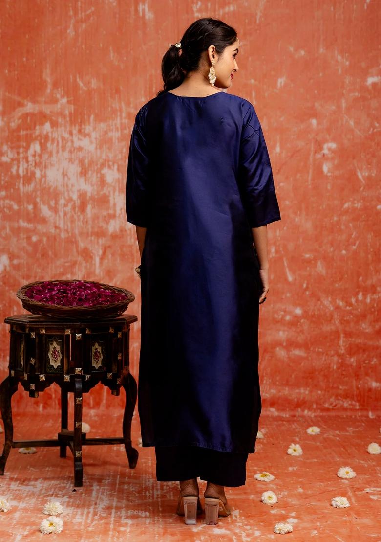 Blue Zari Work Pure Cotton Salwar Kameez With Dupatta