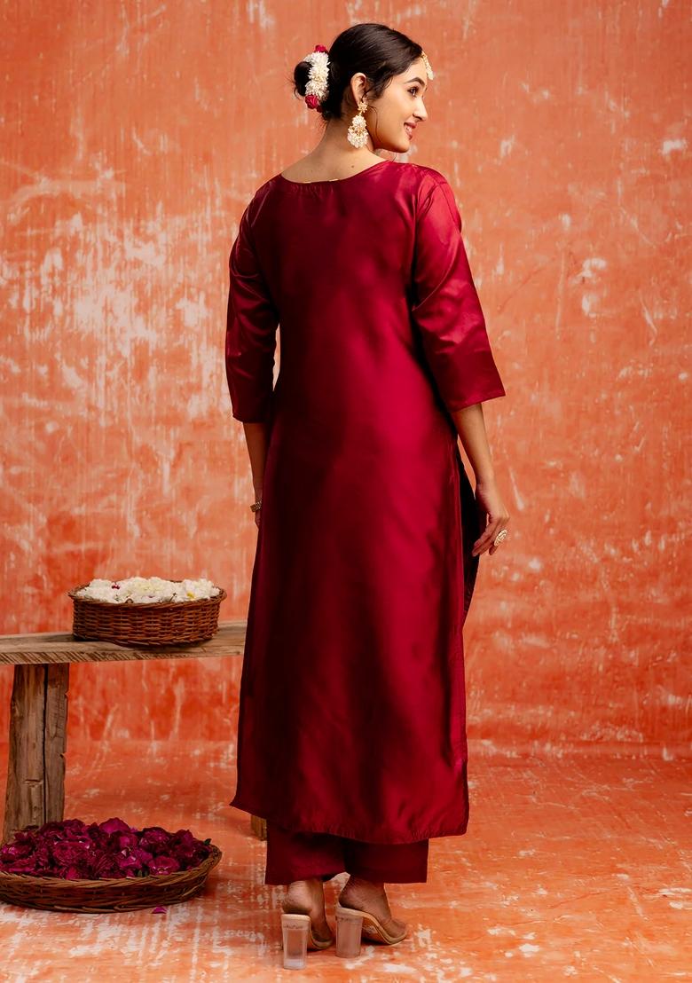 Maroon Zari Work Pure Cotton Salwar Kameez With Dupatta