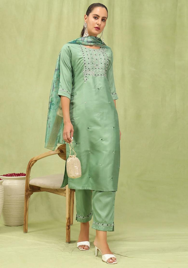 Pink Embroidered Silk Blend Salwar Kameez With Dupatta