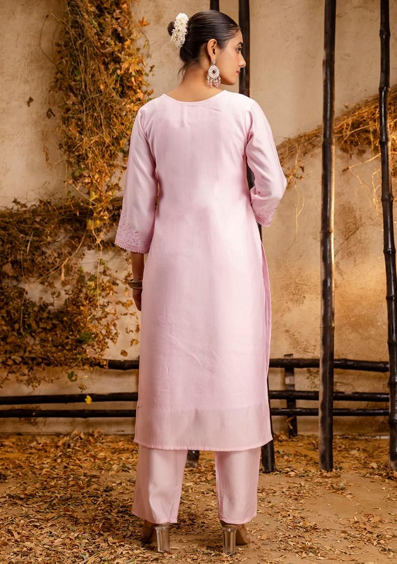 Pink Embroidered Silk Salwar Kameez With Dupatta