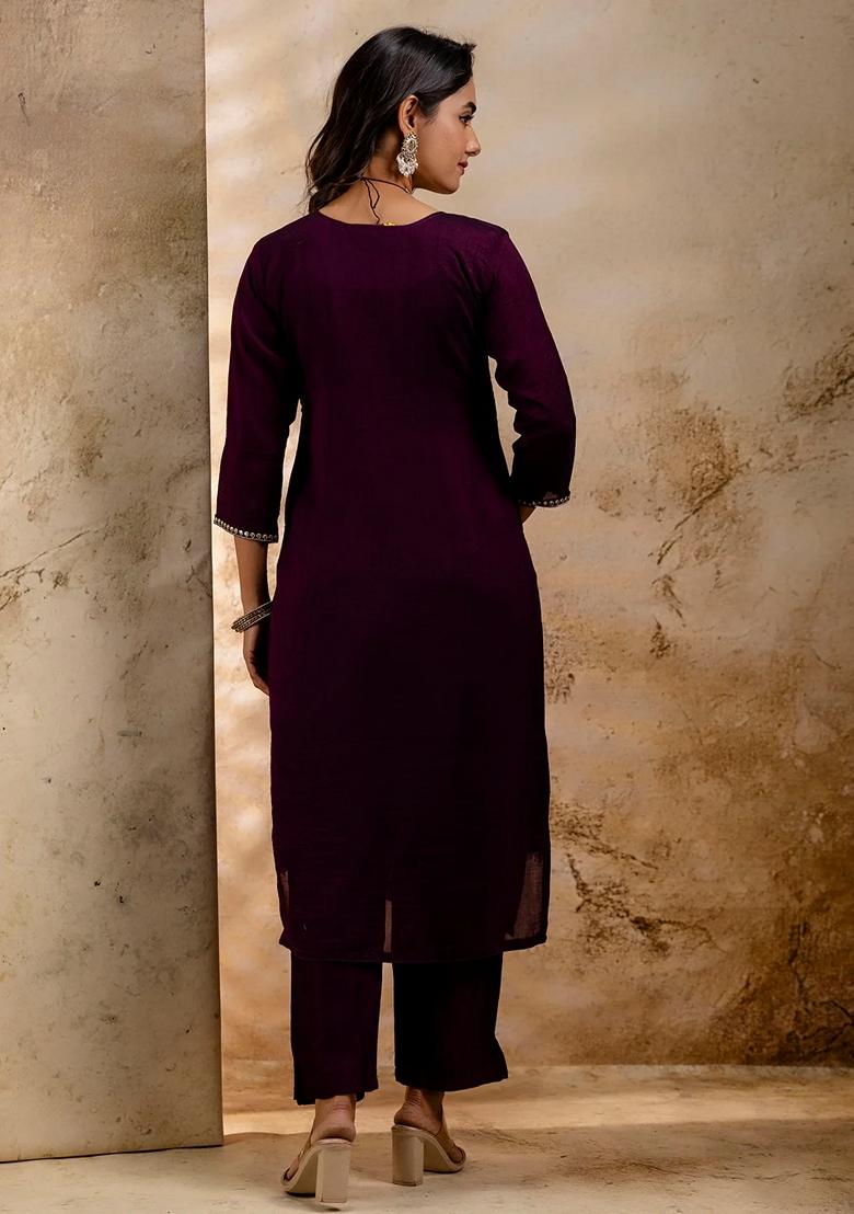 Purple Embroidered Silk Blend Salwar Kameez With Dupatta