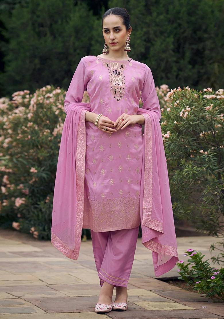 Lavender Woven Viscose Rayon Salwar Kameez With Dupatta