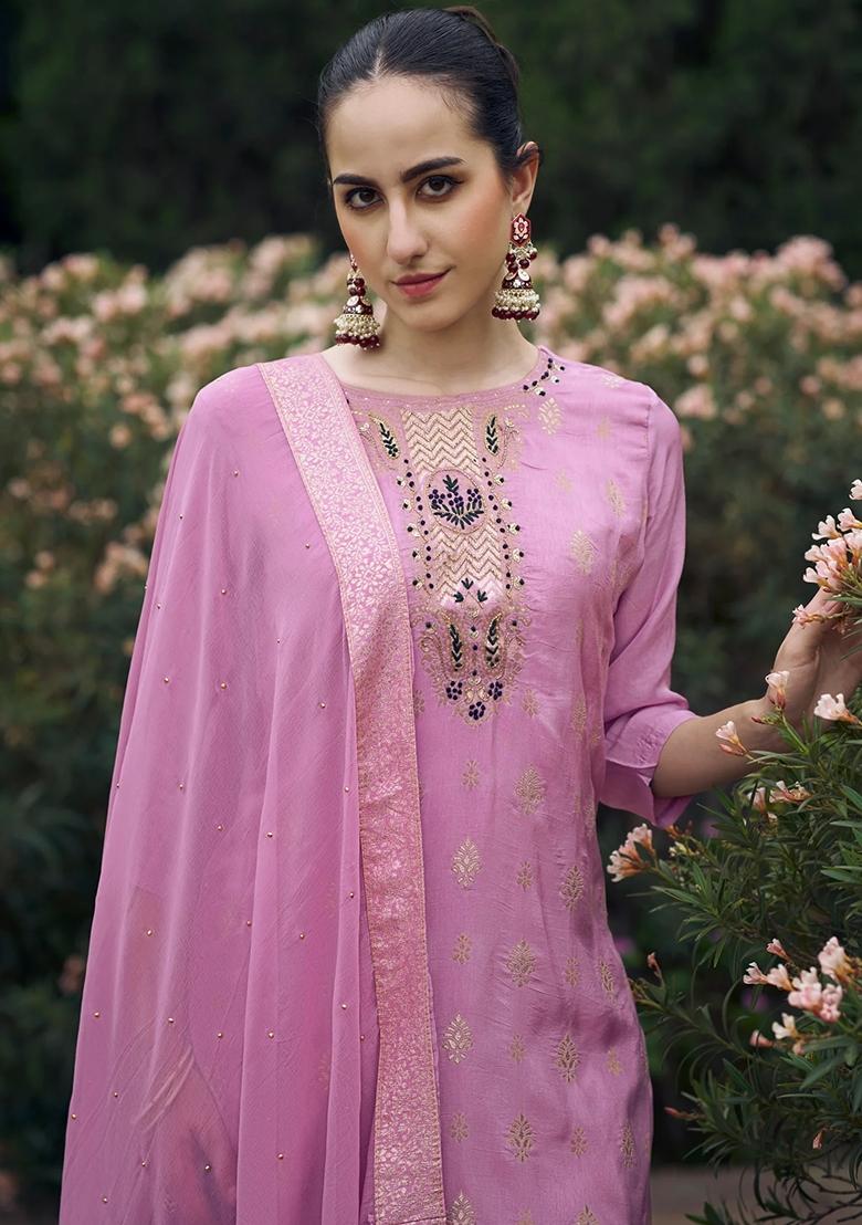 Lavender Woven Viscose Rayon Salwar Kameez With Dupatta