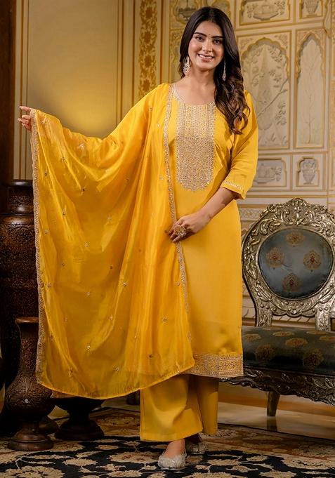 Peach Embroidered Silk Blend Salwar Kameez With Dupatta