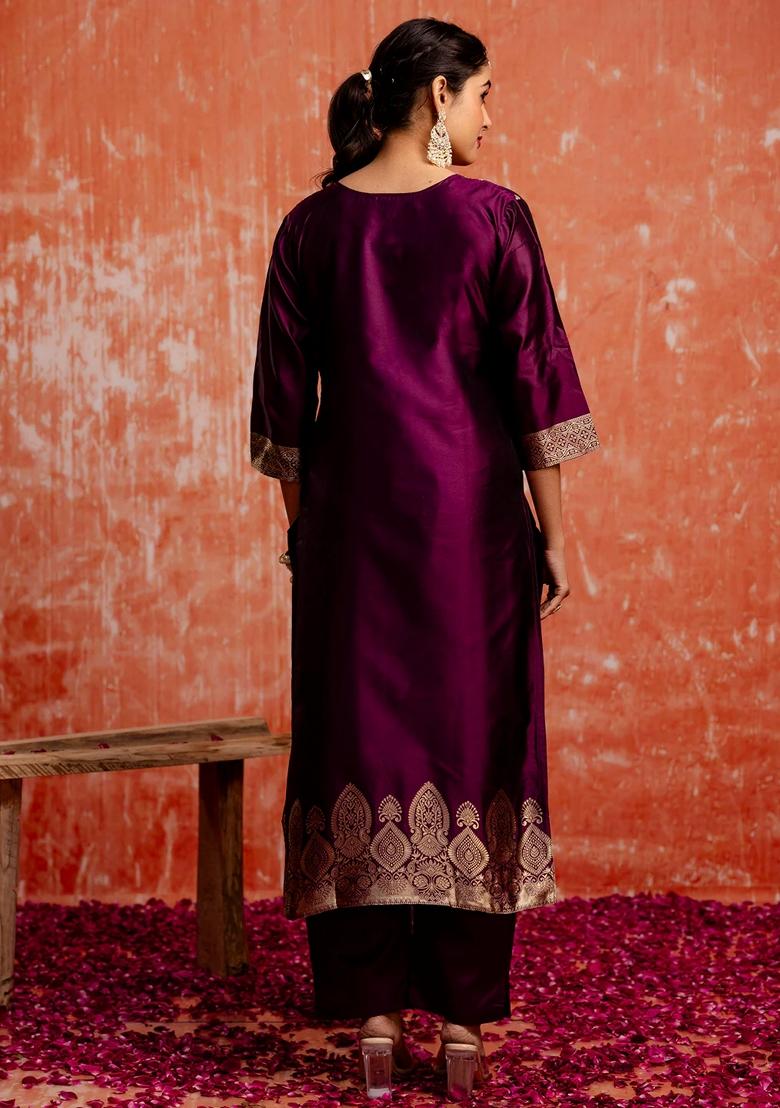 Purple Zari Work Pure Cotton Salwar Kameez With Dupatta