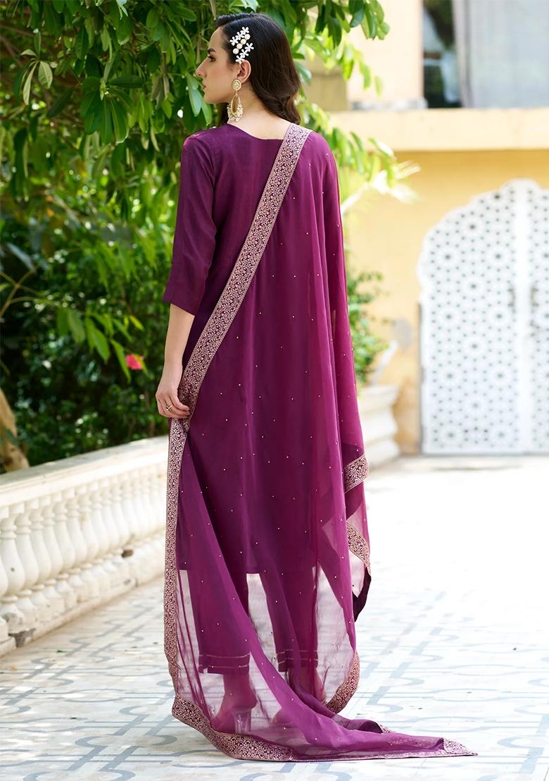Purple Woven Viscose Rayon Salwar Kameez With Dupatta