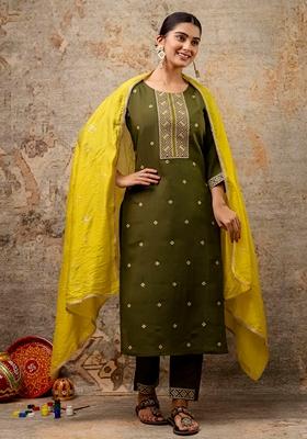 Green Embroidered Chanderi Salwar Kameez With Dupatta