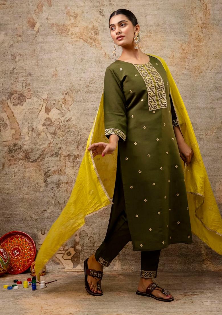 Green Embroidered Chanderi Salwar Kameez With Dupatta