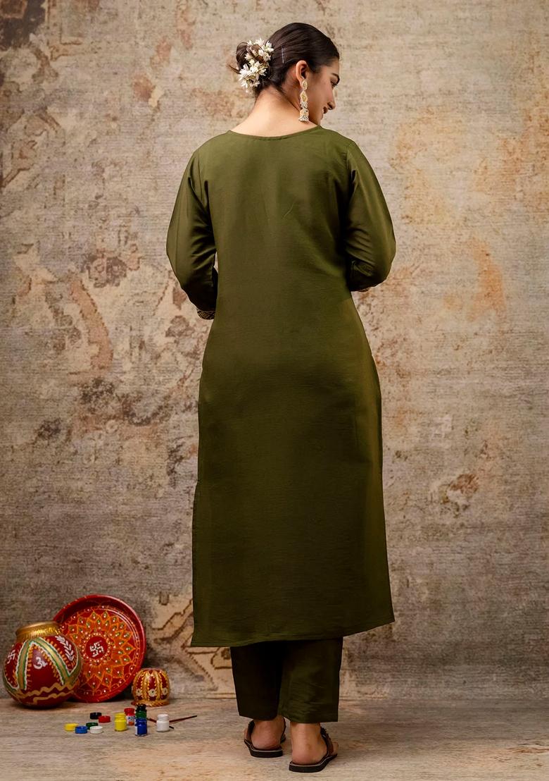 Green Embroidered Chanderi Salwar Kameez With Dupatta