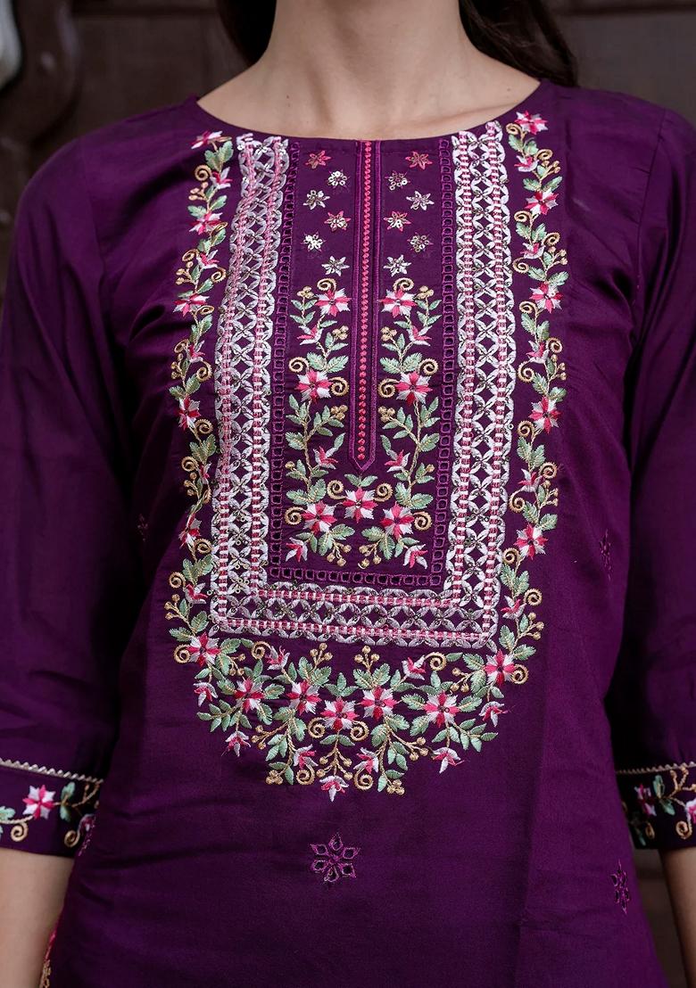 Purple Embroidered Silk Salwar Kameez With Dupatta