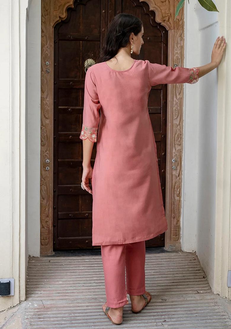 Gajri Pink Embroidered Silk Salwar Kameez With Dupatta