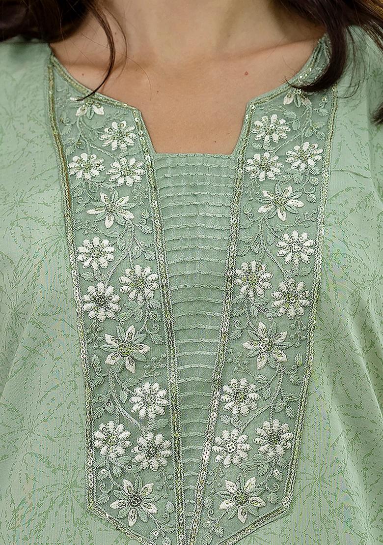 Pista Green Embroidered Pure Cotton Salwar Kameez With Dupatta