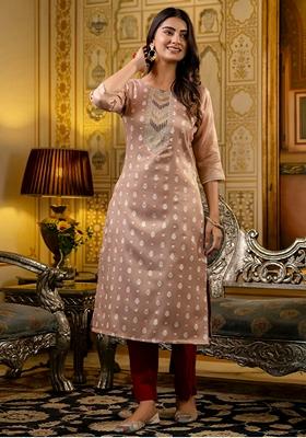 Peach Embroidered Silk Blend Salwar Kameez With Dupatta