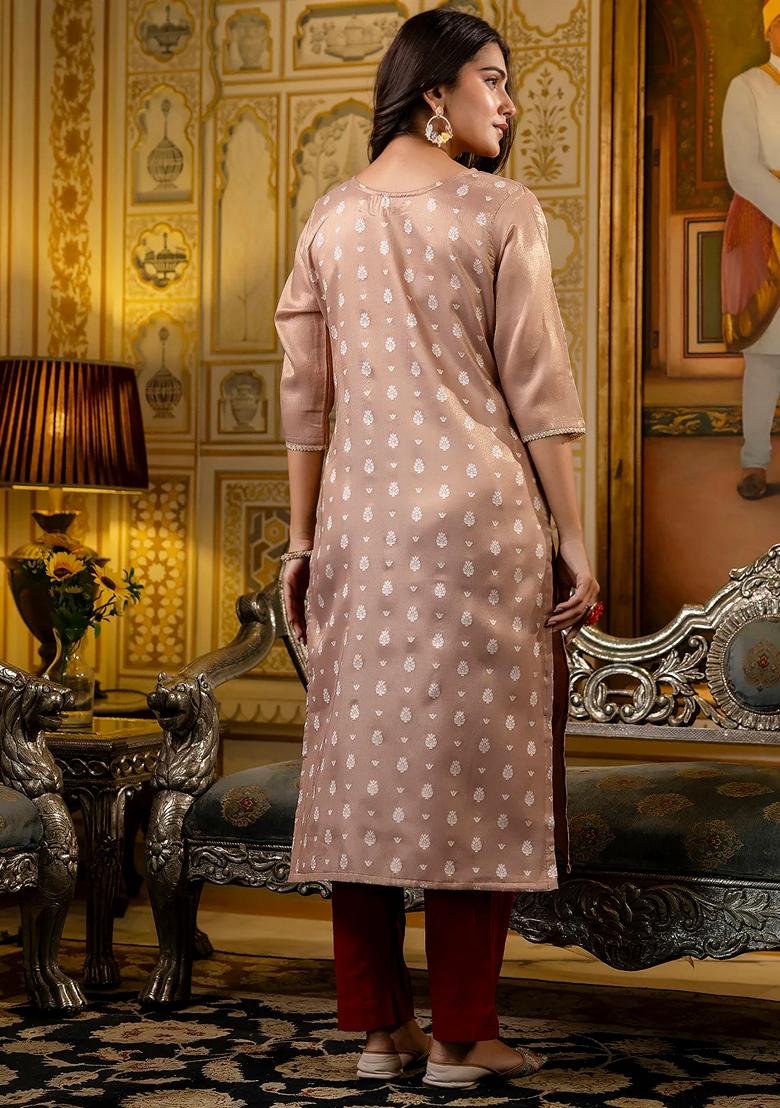 Peach Embroidered Silk Blend Salwar Kameez With Dupatta