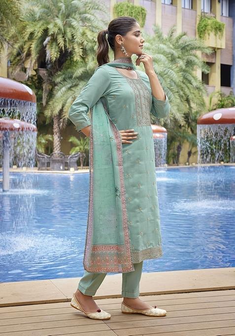 Sea Green Printed Viscose Salwar Kameez With Dupatta