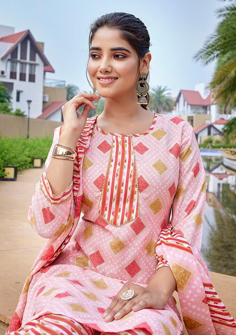Pink Printed Pure Cotton Salwar Kameez With Dupatta
