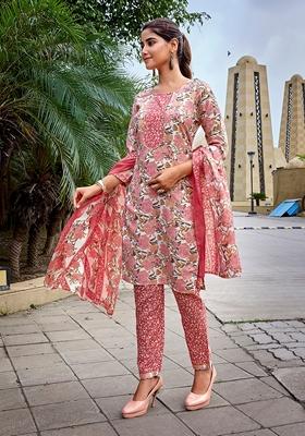 Pink Printed Pure Cotton Salwar Kameez With Dupatta