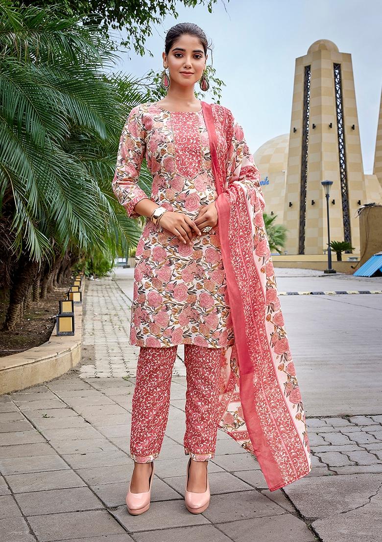 Pink Printed Pure Cotton Salwar Kameez With Dupatta
