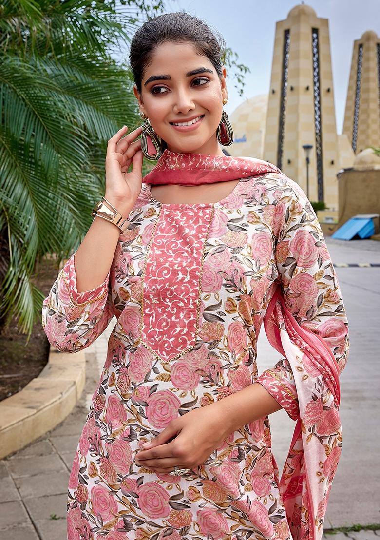 Pink Printed Pure Cotton Salwar Kameez With Dupatta
