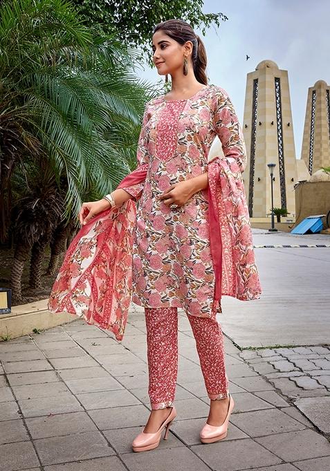 Pink Printed Pure Cotton Salwar Kameez With Dupatta