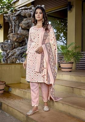 Baby Pink Printed Pure Cotton Salwar Kameez With Dupatta