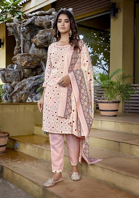 Baby Pink Printed Pure Cotton Salwar Kameez With Dupatta
