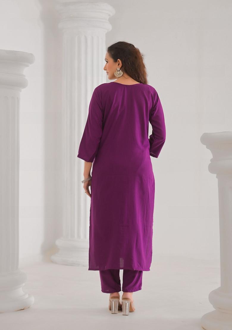 Purple Embroidered Viscose Salwar Kameez With Dupatta