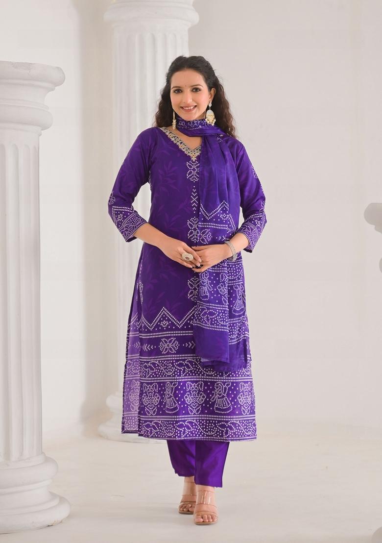 Lavender Embroidered Crepe Salwar Kameez With Dupatta