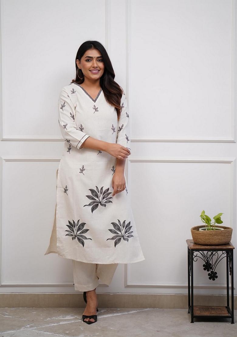 White Embroidered Viscose Salwar Kameez